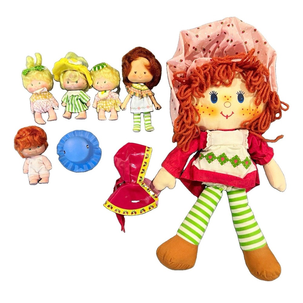 Vtg 1980s Kenner Strawberry Shortcake Plush Rag Doll 15" & 5 Mini Figures Lot